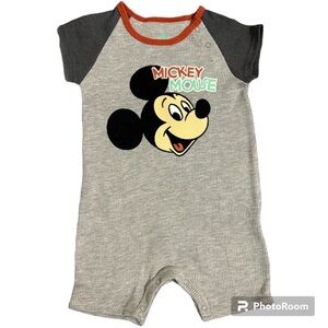 Disney Baby Mickey Mouse Gray Romper 24M Short Sleeve One Piece